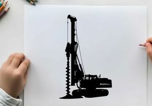 Silhouette of a large drilling machine with a long screw drill