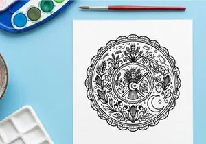 Vintage ornate circular emblem with intricate floral and geometric patterns. Classic decorative monogram design for branding and craft projects.