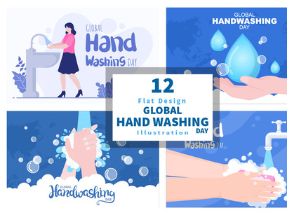12 Washing Hands For Prevent Covid 19 Vector