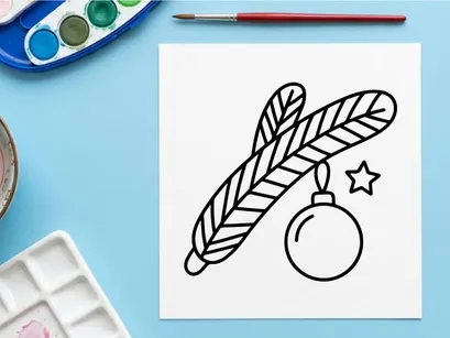 Hand-drawn Christmas wheat sheaf ornament with golden star hanging on festive holiday tree