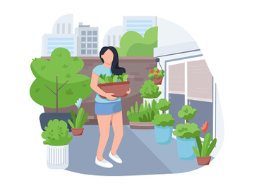 Girl with flowerpot 2D vector web banner, poster preview picture