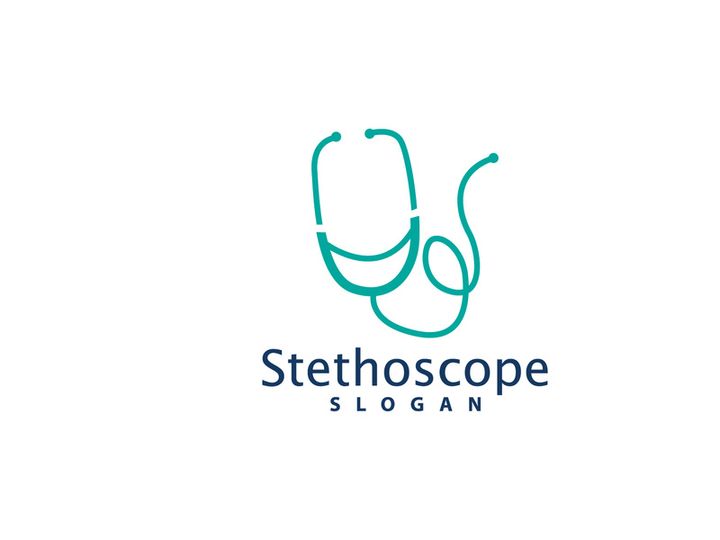 Stethoscope Logo, Simple Line Model Health Care Logo Design