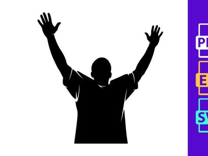 A person standing with arms raised in triumph or celebration