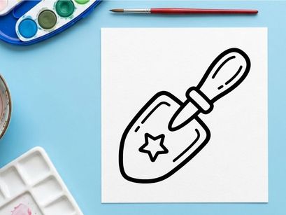Garden trowel icon with star. Hand shovel tool for planting and gardening tasks.