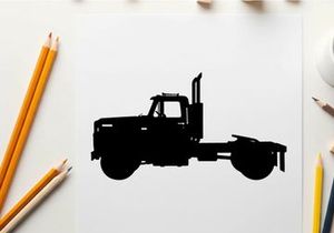Silhouette of a semi truck without trailer on white background