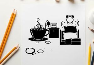 Silhouette of a cozy morning scene with coffee and bed