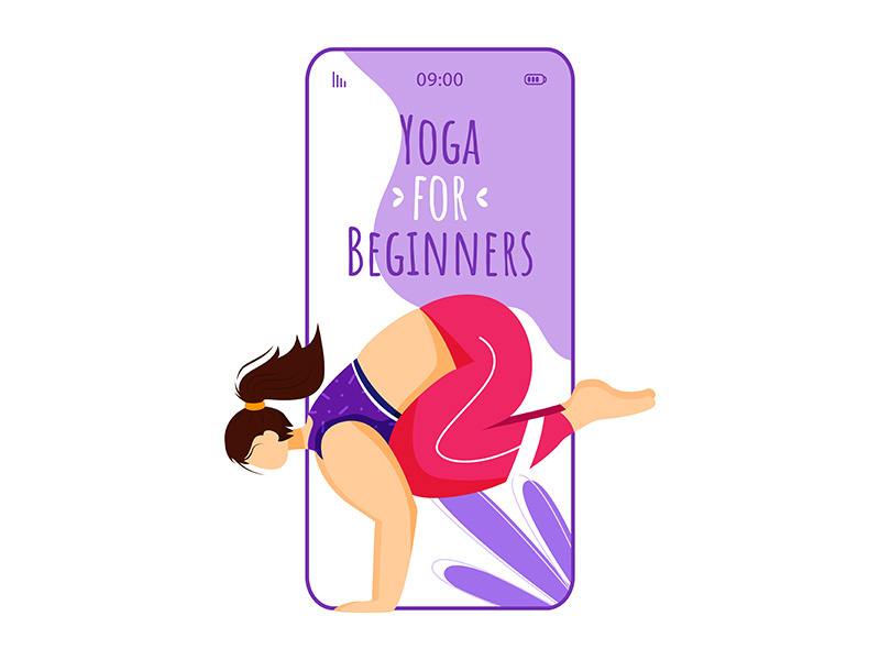 Yoga for beginners smartphone interface vector template