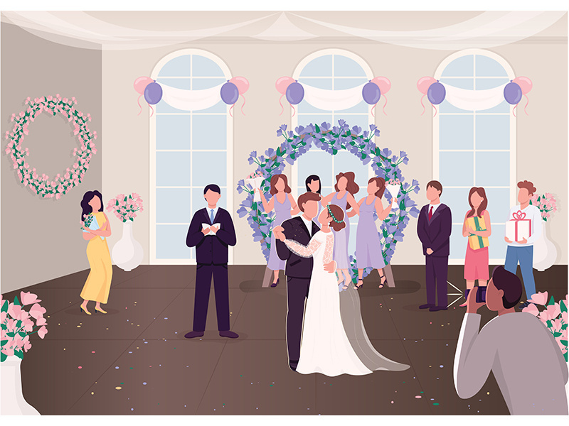 Wedding ceremony celebration flat color vector illustration