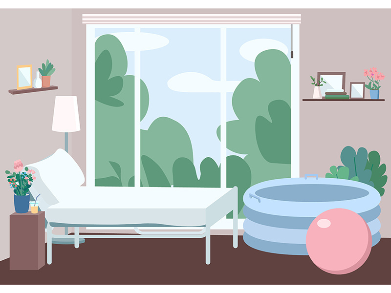 Room for home childbirth flat color vector illustration