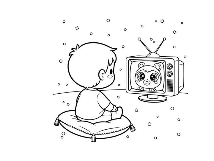 Boy watching retro tv boredom vector illustration flat design