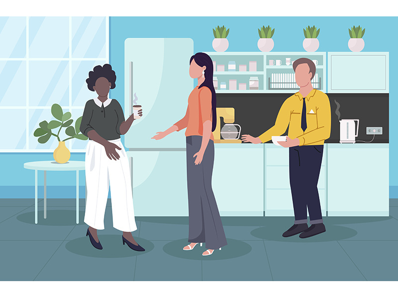 Coffee break at work flat color vector illustration