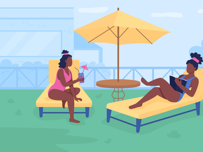 Backyard leisure for friends flat color vector illustration