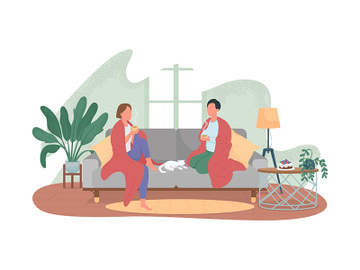 Women relax at home 2D vector web banner, poster preview picture