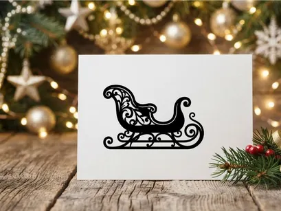 Silueta negra de un trineo decorativo navideño aislado sobre fondo blanco