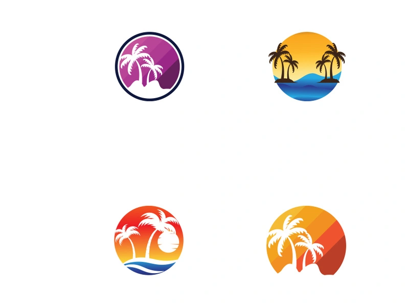 Palm tree logo, palm with waves and sun. Using illustrator editing.