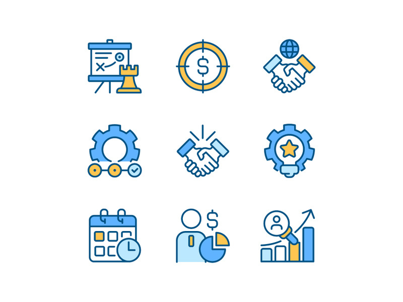 Business activities pixel perfect RGB color icons set