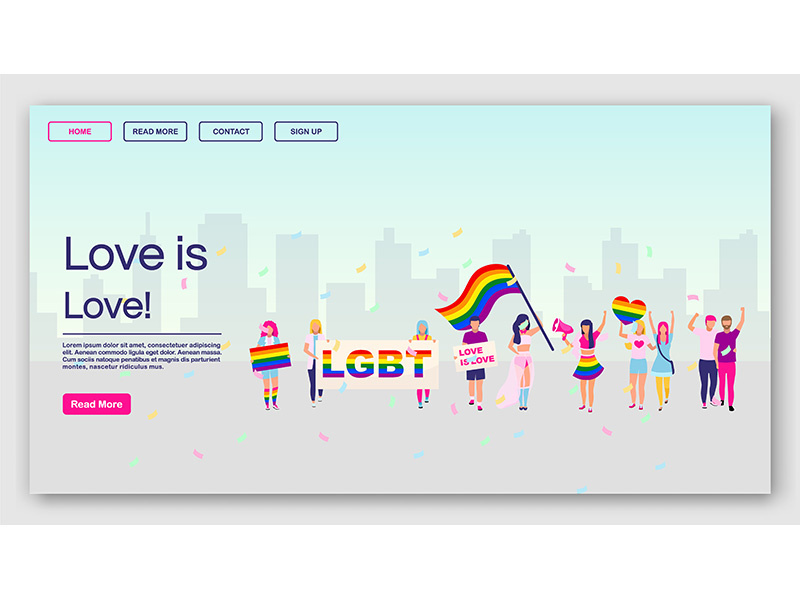 LGBT protest landing page vector template