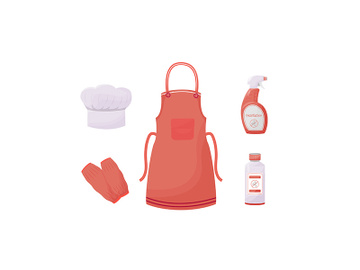 Cook uniform items and sanitizers flat color vector objects set preview picture