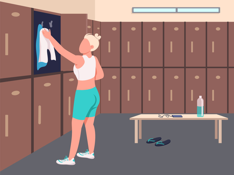 Gym locker room flat color vector illustration