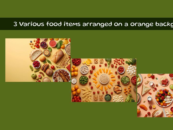 Various food items arranged on a light background