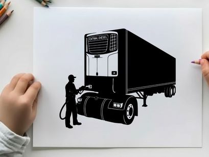 Silhouette of man refueling semi truck trailer