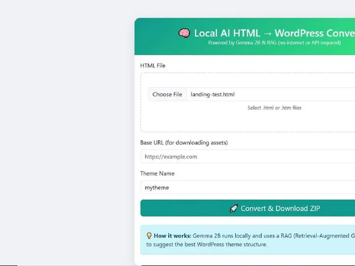 AI HTML TO WordPress Converter Pro | The Ultimate Offline AI-Powered HTML to WordPress Theme Generator