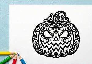Ilustrasi Labu Tengkorak Halloween dengan Desain Wajah Seram