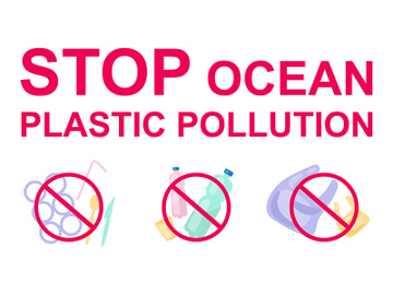 Stop plastic pollution in ocean flat concept icons set preview picture