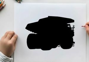 Silhouette of a large vehicle with a flatbed trailer