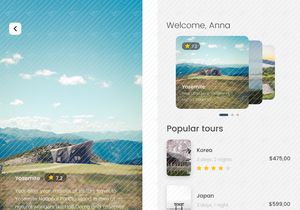 Home and Place detais screens for Traveling app