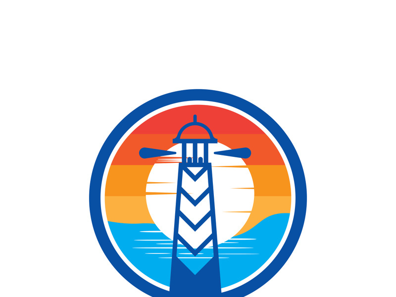Lighthouse icon logo and vector illustration beacon tower design vintage symbol