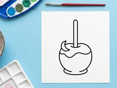 Candy apple Icon. Süßes Karamell-Leckere auf einem Stock für Karneval oder Herbstfest-Design.