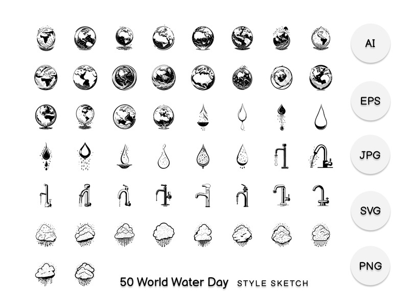 World Water Day Element Draw Black