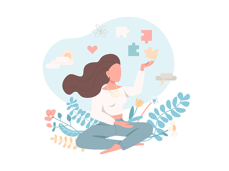 Psychologically healthy female flat color vector faceless character