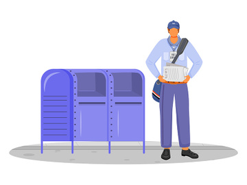 Post office male worker in USA uniform flat color vector illustration preview picture