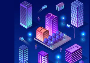 Isometric city set of violet colors