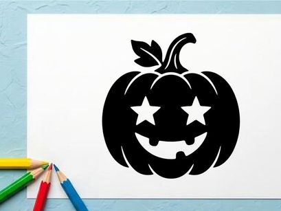 Black Halloween Pumpkin with Starry Eyes and Smiling Face
