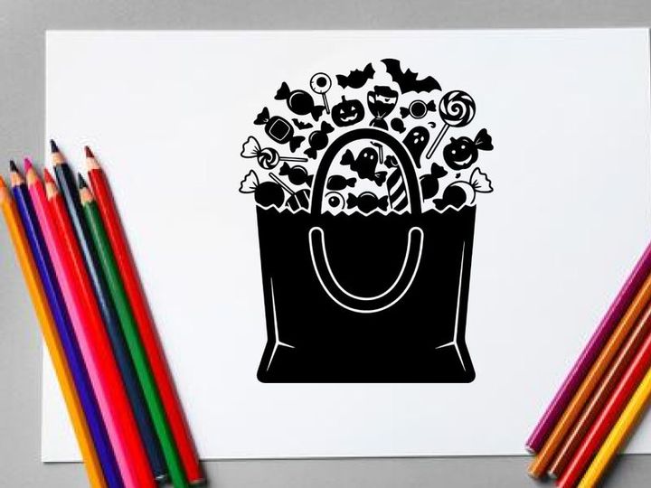 Black and white shopping bag with flowers and decorative elements