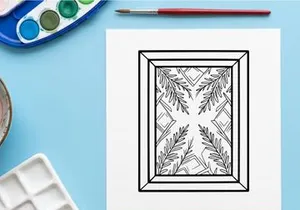 Christmas pine branch sketch in a picture frame for holiday greeting card design