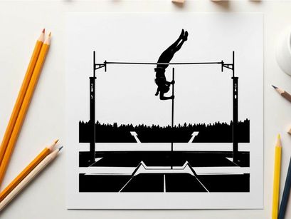 Athlete in silhouette performing a pole vault