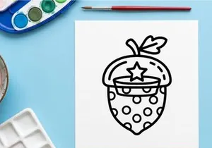 Hand-drawn Halloween apple with star and bow. Cute retro fruit illustration for spooky season decor and treats.