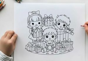 Children celebrating Christmas with gifts vector illustration