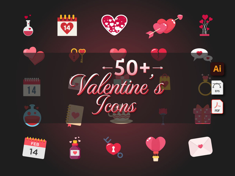 Valentine Day 50+ Icons elements Pack