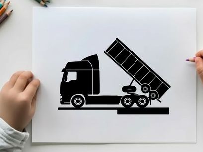 Silhouette of a dump truck with raised bed