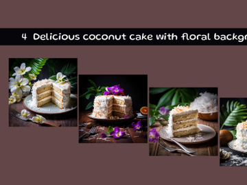 Delicious coconut cake with floral background preview picture
