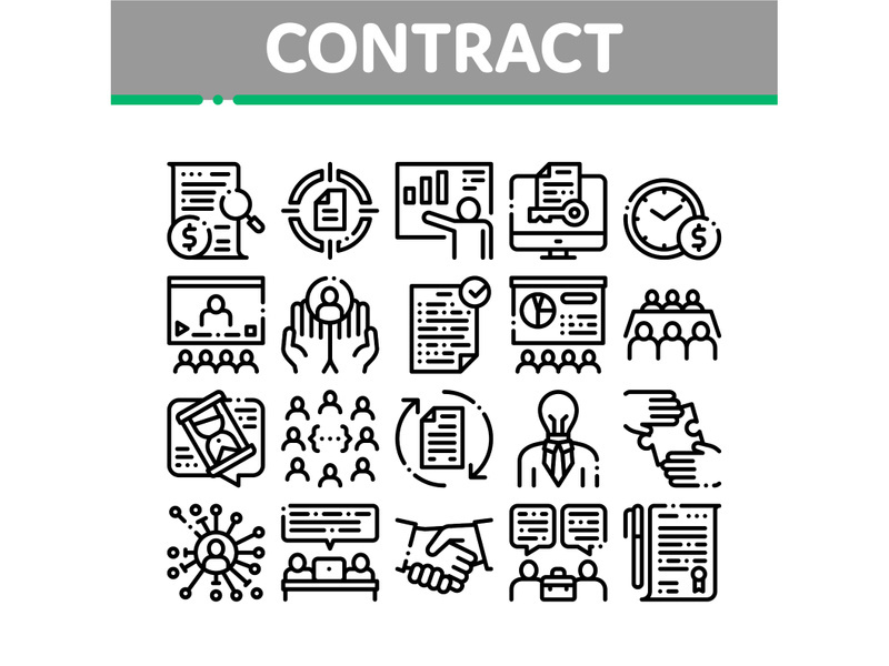 Contract Collection Elements Icons Set Vector