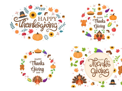 25 Happy Thanksgiving with Cartoon Turkey Vector Illustration