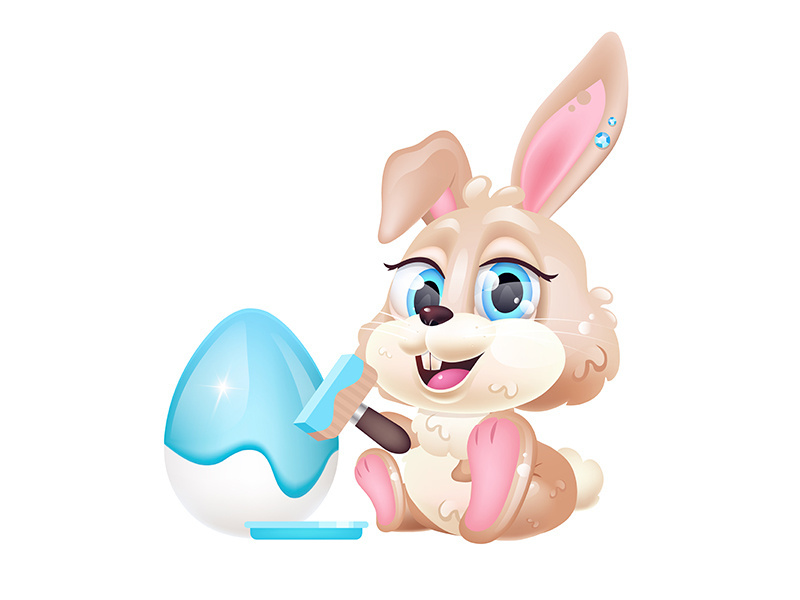 Cute rabbit decorating Pascha egg kawaii cartoon vector character