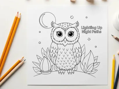 Cute owl lighting night path vector illustration flat design