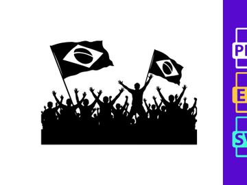 Brazilian flags waving in protest or celebration with a crowd of people preview picture